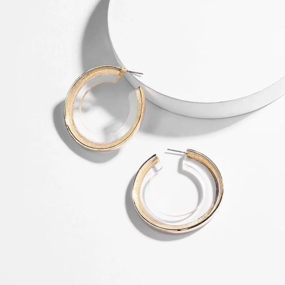 ANTHRO x BaubleBar Gold Clear Thick Hoops Earrings - Picture 8 of 12
